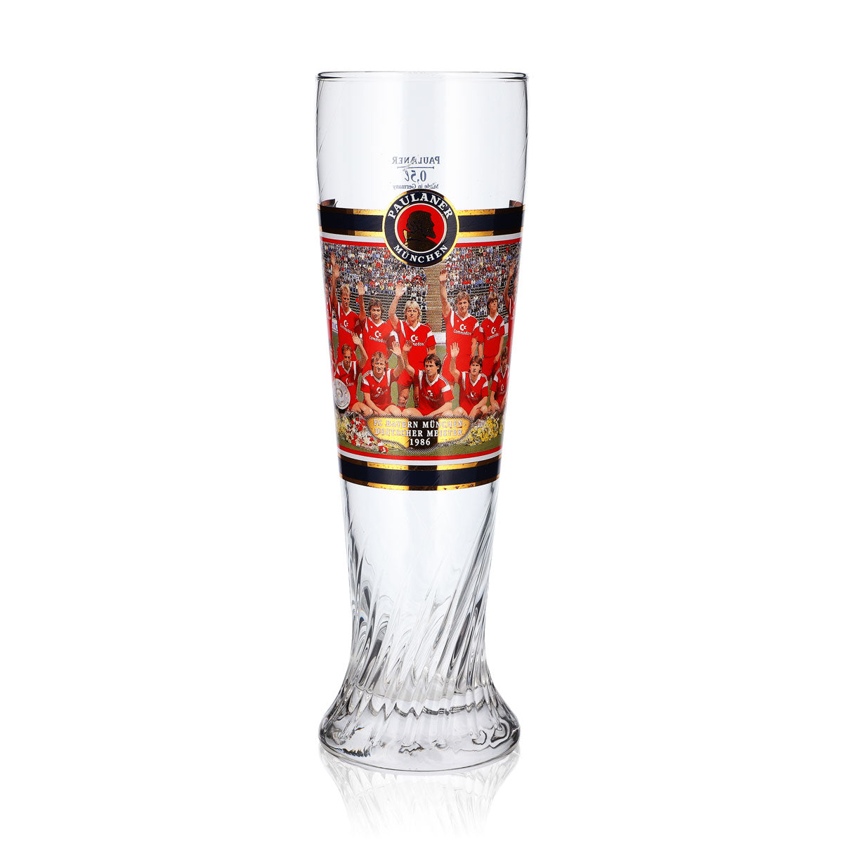 Verre à bière Paulaner, coupe de 0,5 l, FC Bayern Munich, champion d'Allemagne 1986, relief