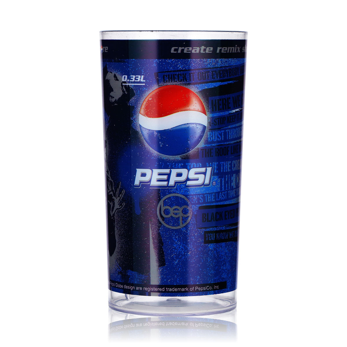 Verre de soda Pepsi 0,33 l, consigné, motif The Black Eyed Peas n° 1, bleu, en plastique