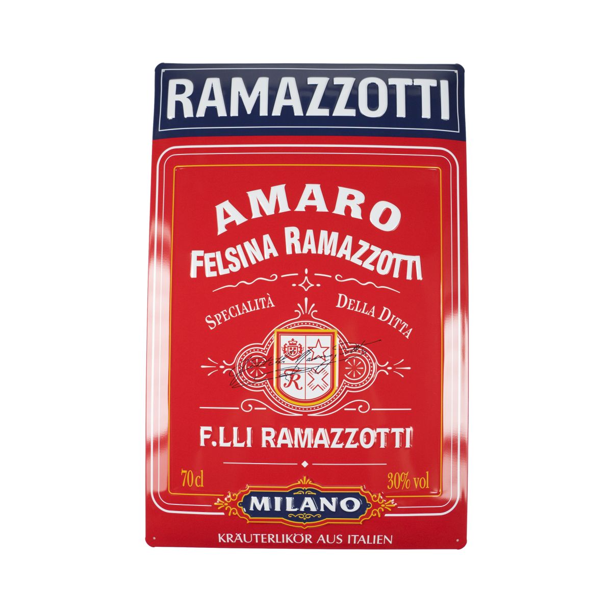 Ramazzotti Plaque métallique Plaque murale 50 x 33 cm Décoration Milan Italie Gastronomie Salon
