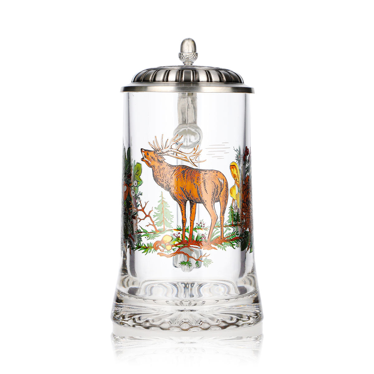 Verre à bière Rastal, chope de 0,5 l avec couvercle en étain représentant un cerf – Vue 2