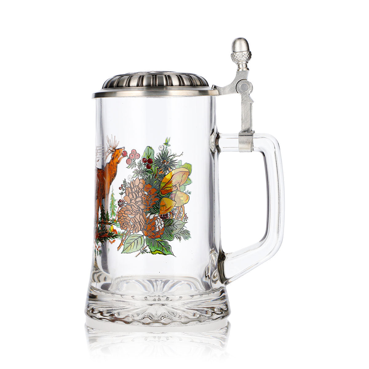 Verre à bière Rastal, chope de 0,5 l avec couvercle en étain représentant un cerf – Vue 5