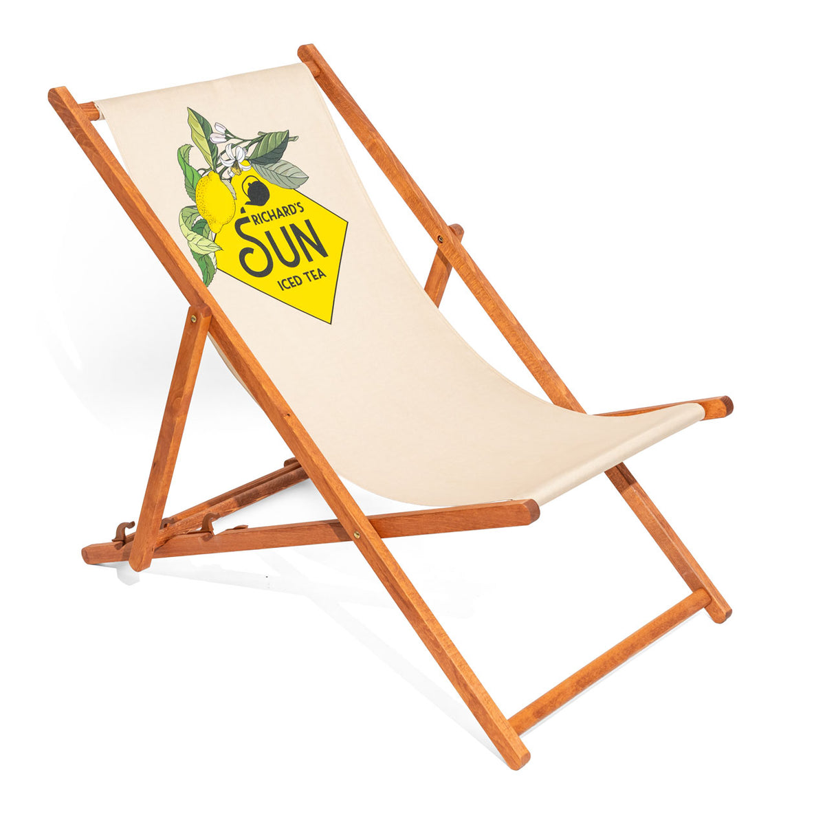 Chaise longue Richards Sun Thé glacé Transat de plage beige jaune pliable en bois