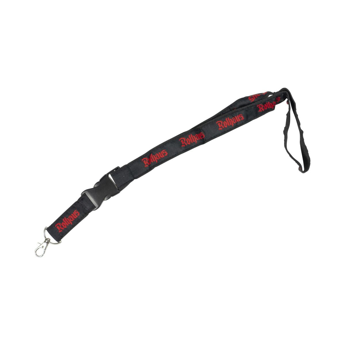 Lanière Rothaus avec porte-badge, rouge et noir, avec mousqueton et clip