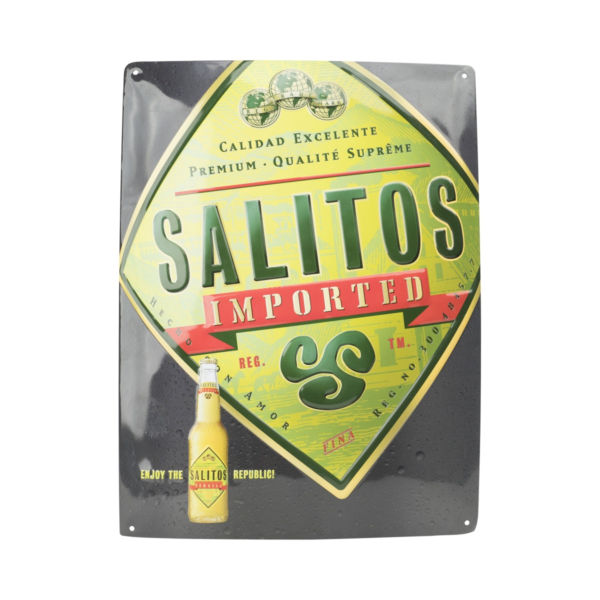 Salitos plaque métallique pour bière 40 x 30 cm « Imported » bouteille noire publicité murale pour bar