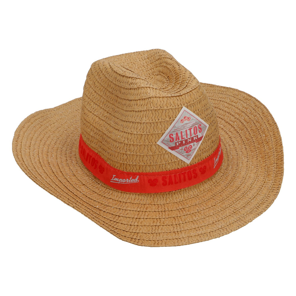 Chapeau de bière Salitos Chapeau de paille véritable Chapeau d'été Chapeau de vacances Chapeau de fête Ruban rose