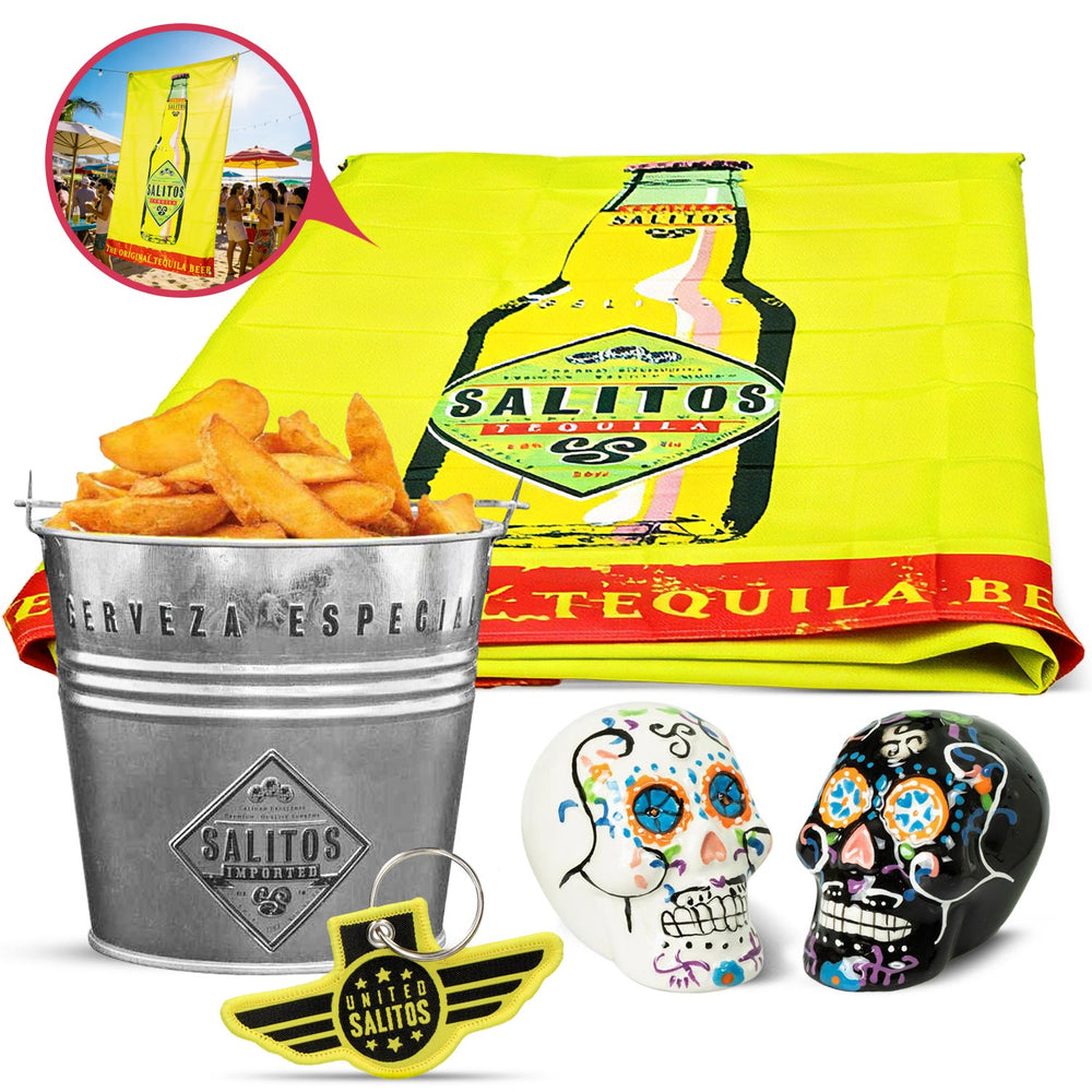 Lot Salitos Fan Bundle Set I composé d'un mini seau, d'une salière et d'une poivrière, d'une bannière et d'un pendentif