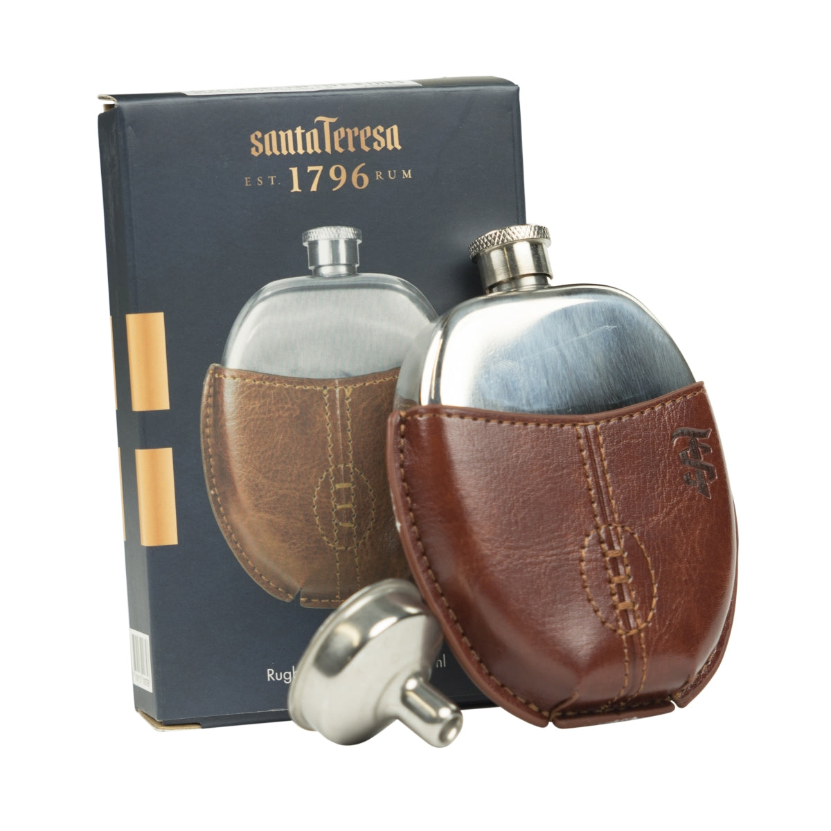 Santa Teresa 1796 Rhum Flasque 95 ml Ballon de rugby Étui en cuir Flask Flatman – Vue 4