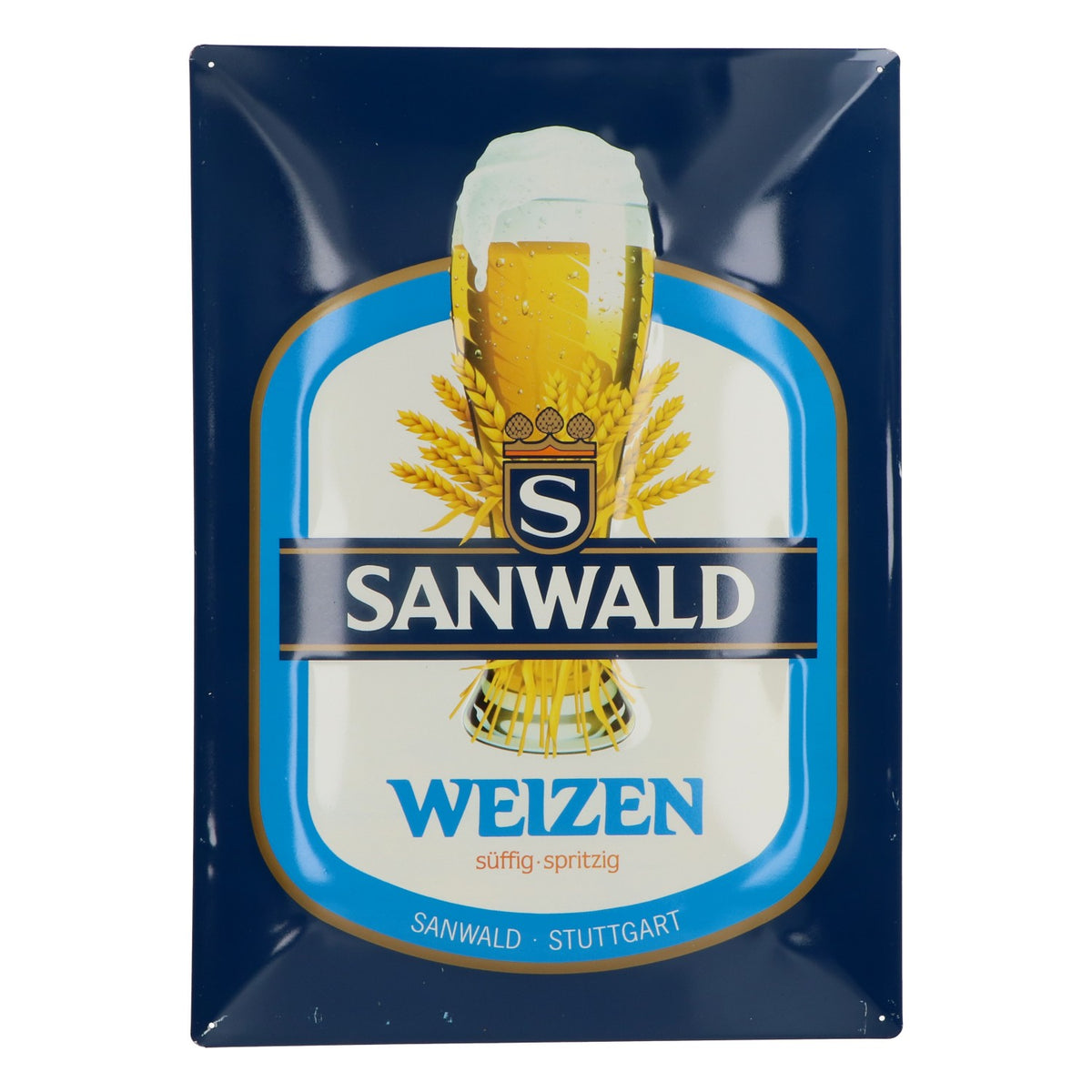 Sanwald Bier Retro Plaque publicitaire en tôle bombée « Sanwald Stuttgart »