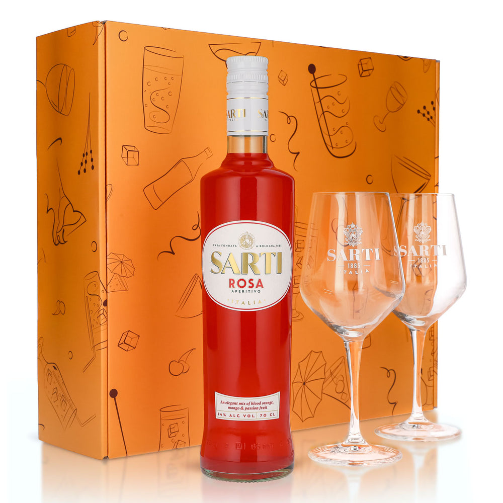 Sarti Spritz Geschenkset 0,7l Flasche 14,0 % Vol. + Spritzgläser–Orange