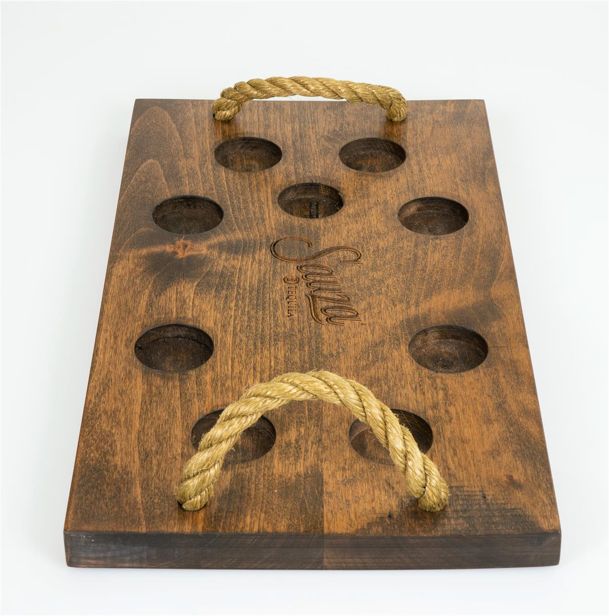 Sauza Tequila Plateau Plateau de service Plateau en bois véritable pour verres à shot – Vue 3