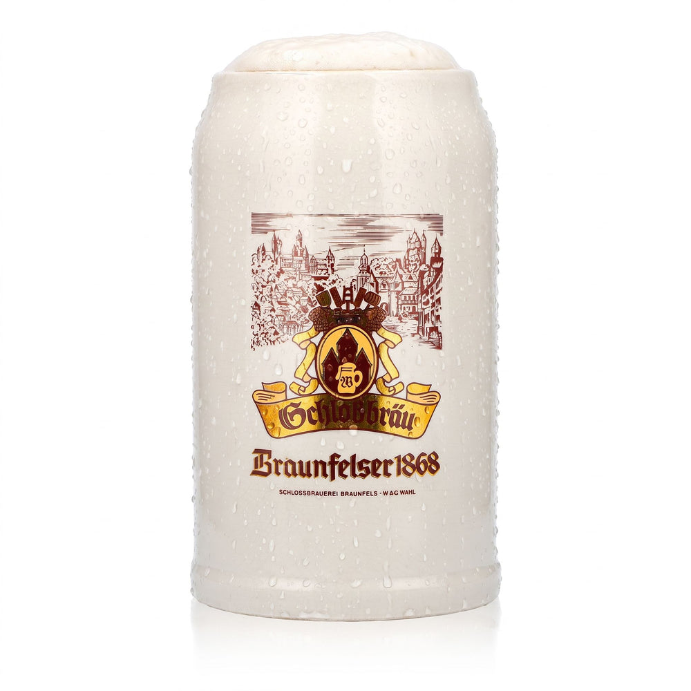 Verre à bière Schlossbräu, chope en terre cuite, 1 l, Braunfelser 1868, Sahm, faïence