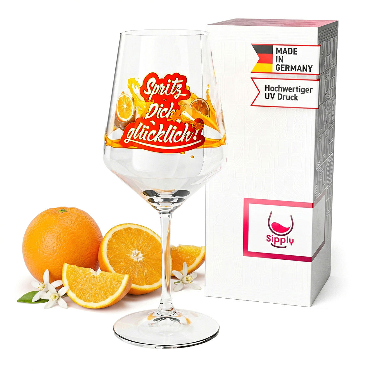 Verre à apéritif Sipply Summer Vibes avec slogan « Spritz Dich glücklich ! » (Spritz toi le bonheur !) Boissons Cocktails 0,5 l avec effet transparent