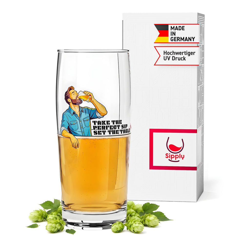 Verre à bière Sipply SETTING THE TABLE Take the Perfect SIP Willibecher 0,5 l - La tendance amusante des réseaux sociaux