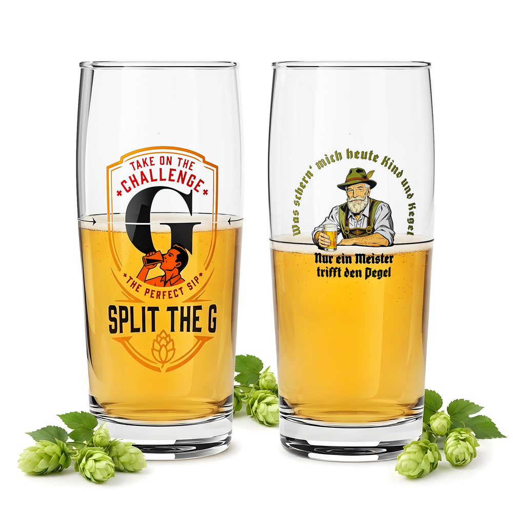 Verre à bière Sipply « SPLIT THE G » et « SETTING THE TABLE » – Lot de 2 verres Willibecher de 0,5 l