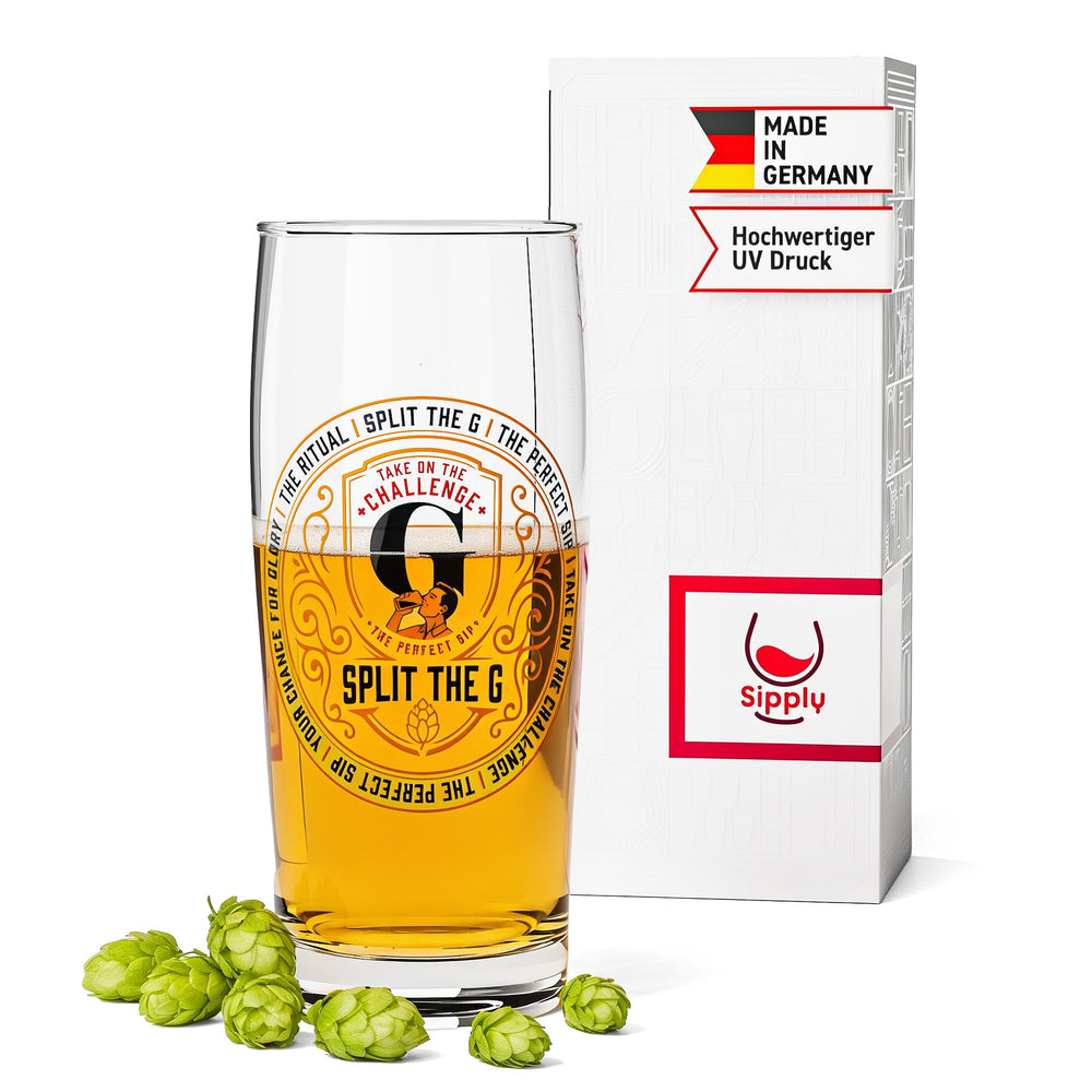 Verre à bière Sipply SPLIT THE G « The Perfect SIP » Willibecher 0,5 l - La tendance amusante des réseaux sociaux