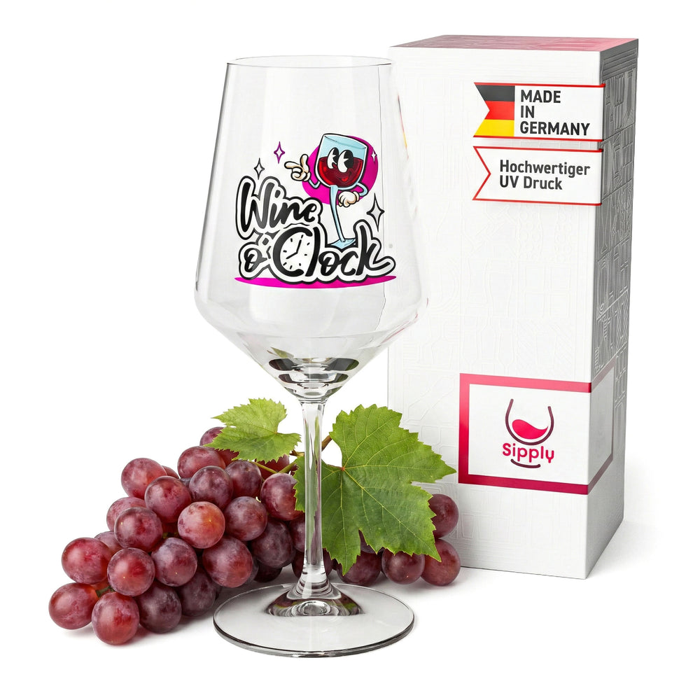Verre à vin Sipply avec inscription humoristique « Wine o'Clock » 0,5 l