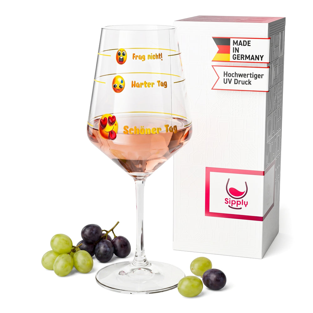 Verre à vin Sipply avec inscription « Ne pose pas de questions – Journée difficile, belle journée » et emoji, 0,5 l