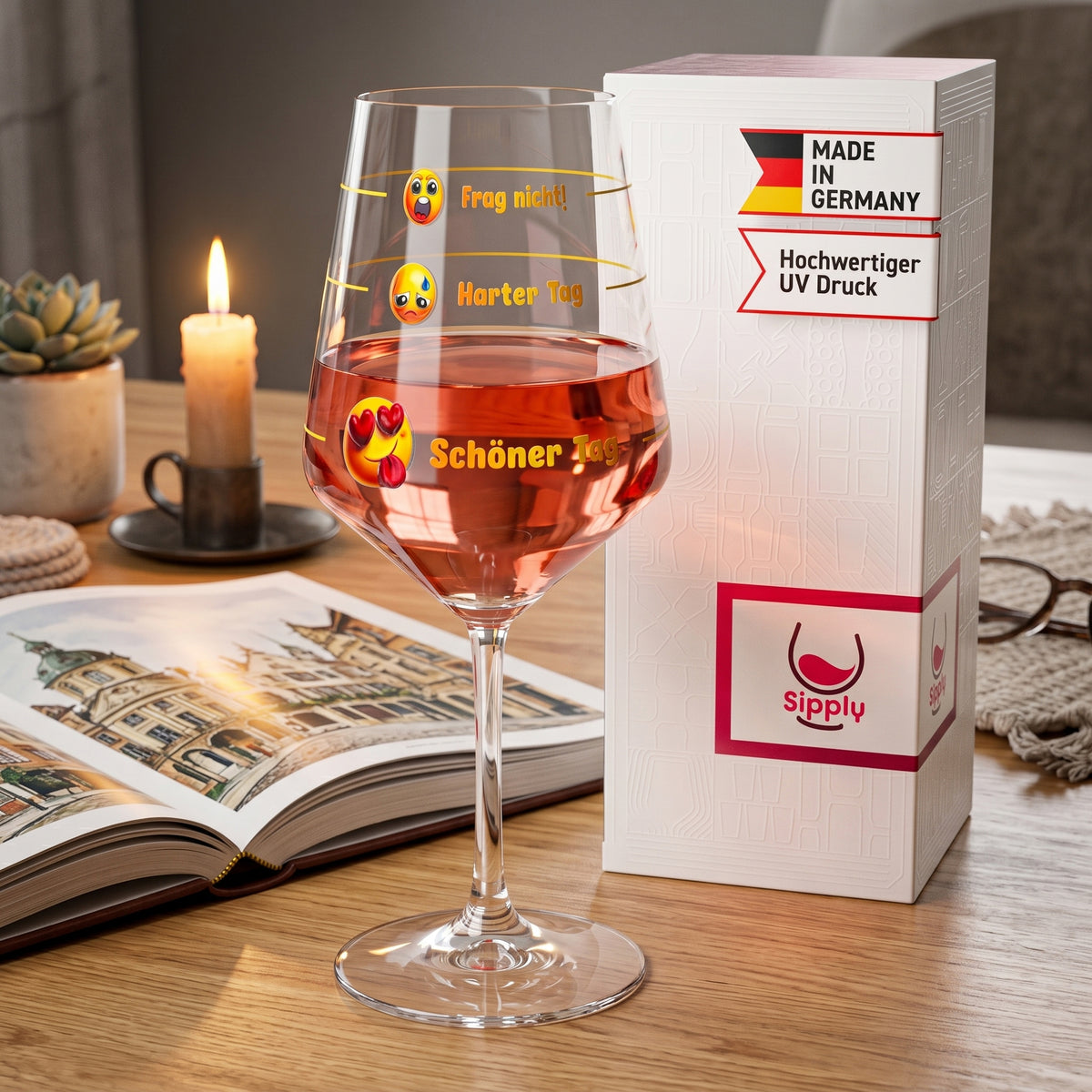 Verre à vin Sipply avec inscription « Ne pose pas de questions – Journée difficile, belle journée » et emoji, 0,5 l – Vue 3