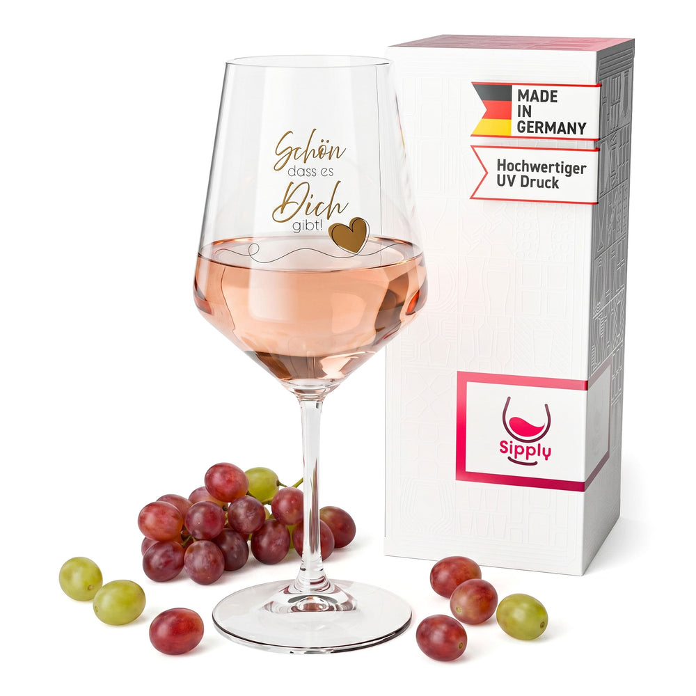 Verre à vin Sipply avec inscription « Je suis content que tu sois là ! » 0,5 l