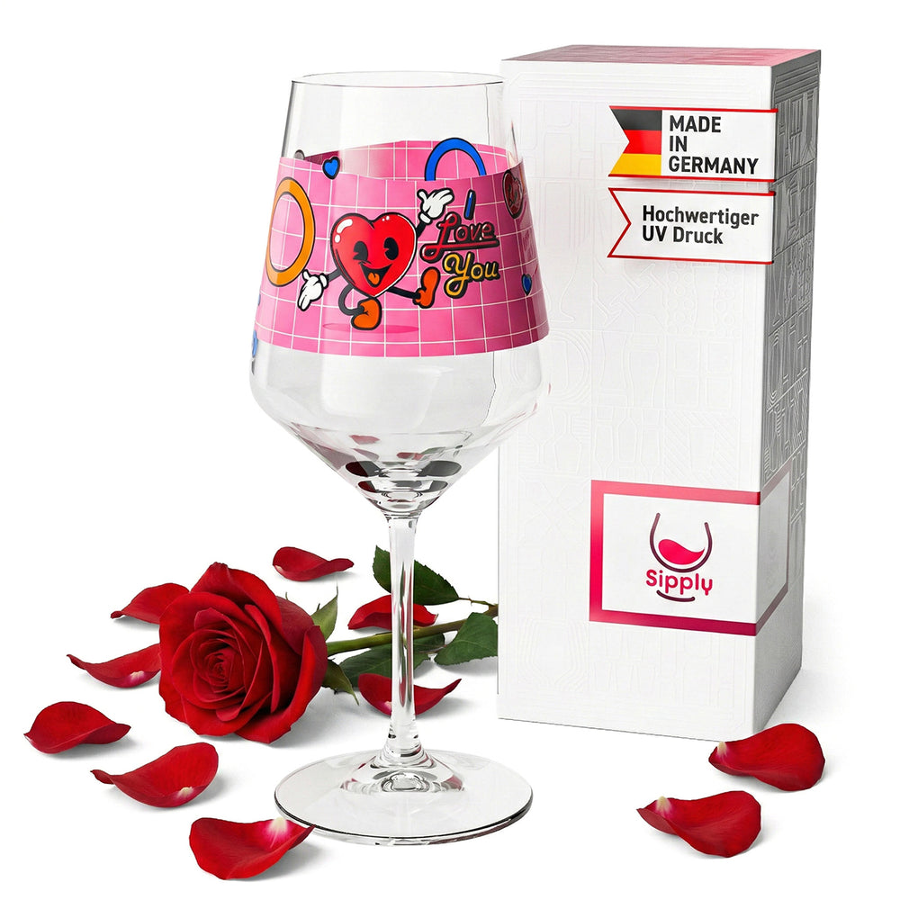Verre à vin Sipply pour la Saint-Valentin « I Love You » Cœur Cadeau 0,5 l