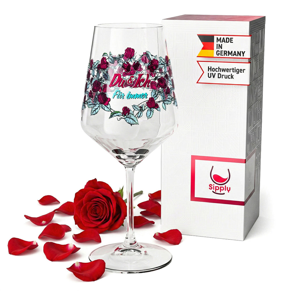 Verre à vin Sipply pour la Saint-Valentin Rosenkranz « Du & Ich Für Immer » (Toi et moi pour toujours) 0,5 l avec effet transparent