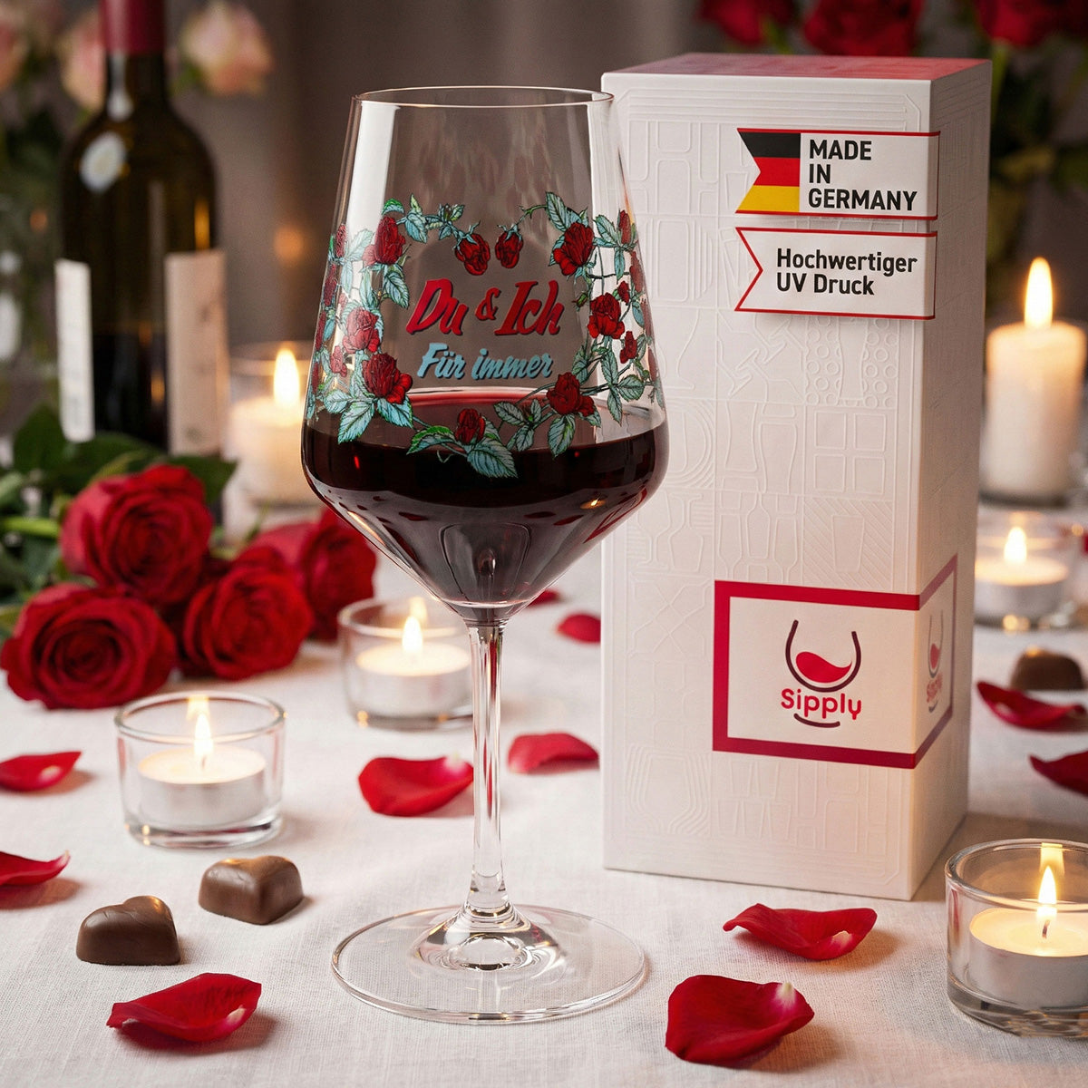 Verre à vin Sipply pour la Saint-Valentin Rosenkranz « Du & Ich Für Immer » (Toi et moi pour toujours) 0,5 l avec effet transparent – Vue 8