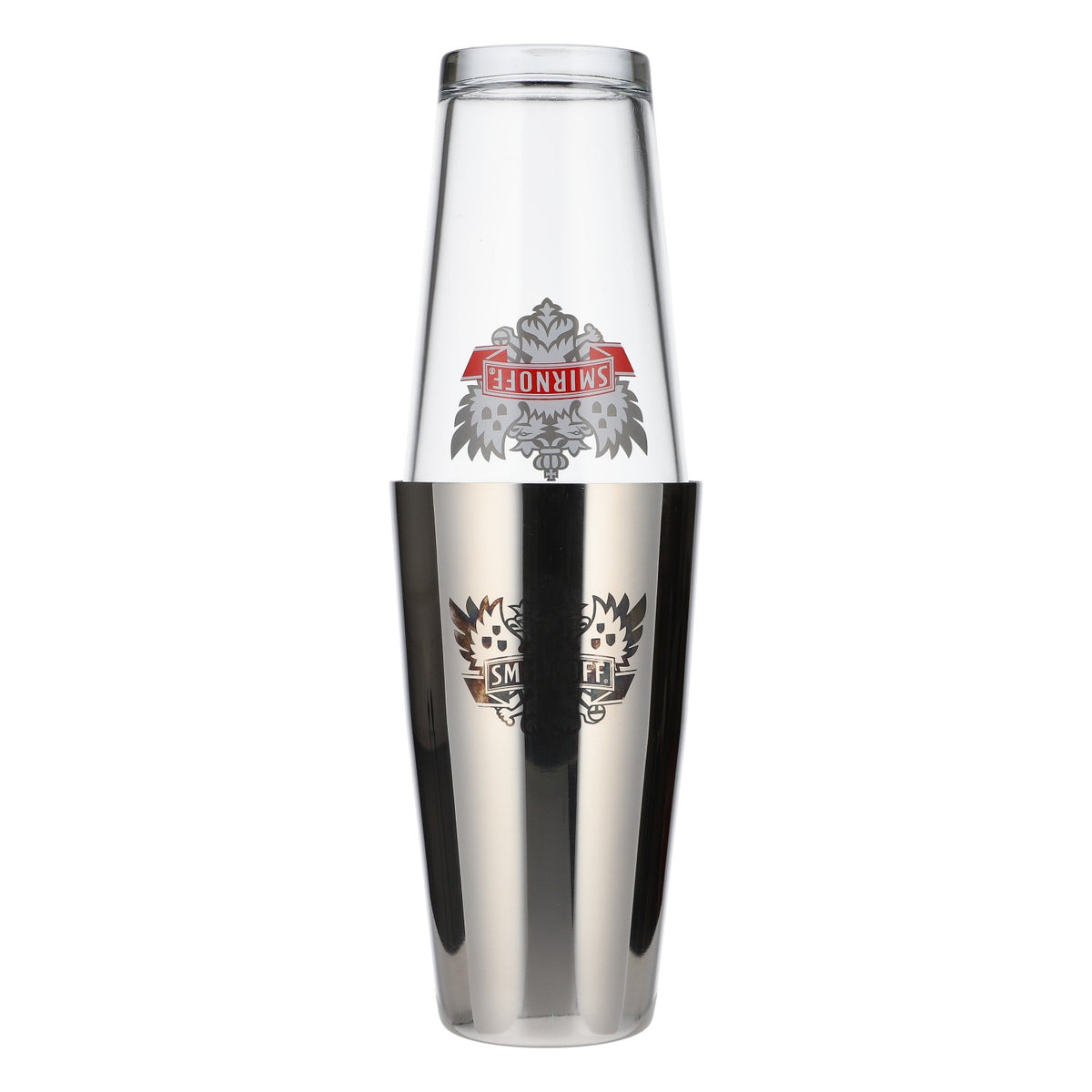 Vodka Smirnoff, shaker Boston en acier inoxydable, verre, accessoires de bar à cocktails