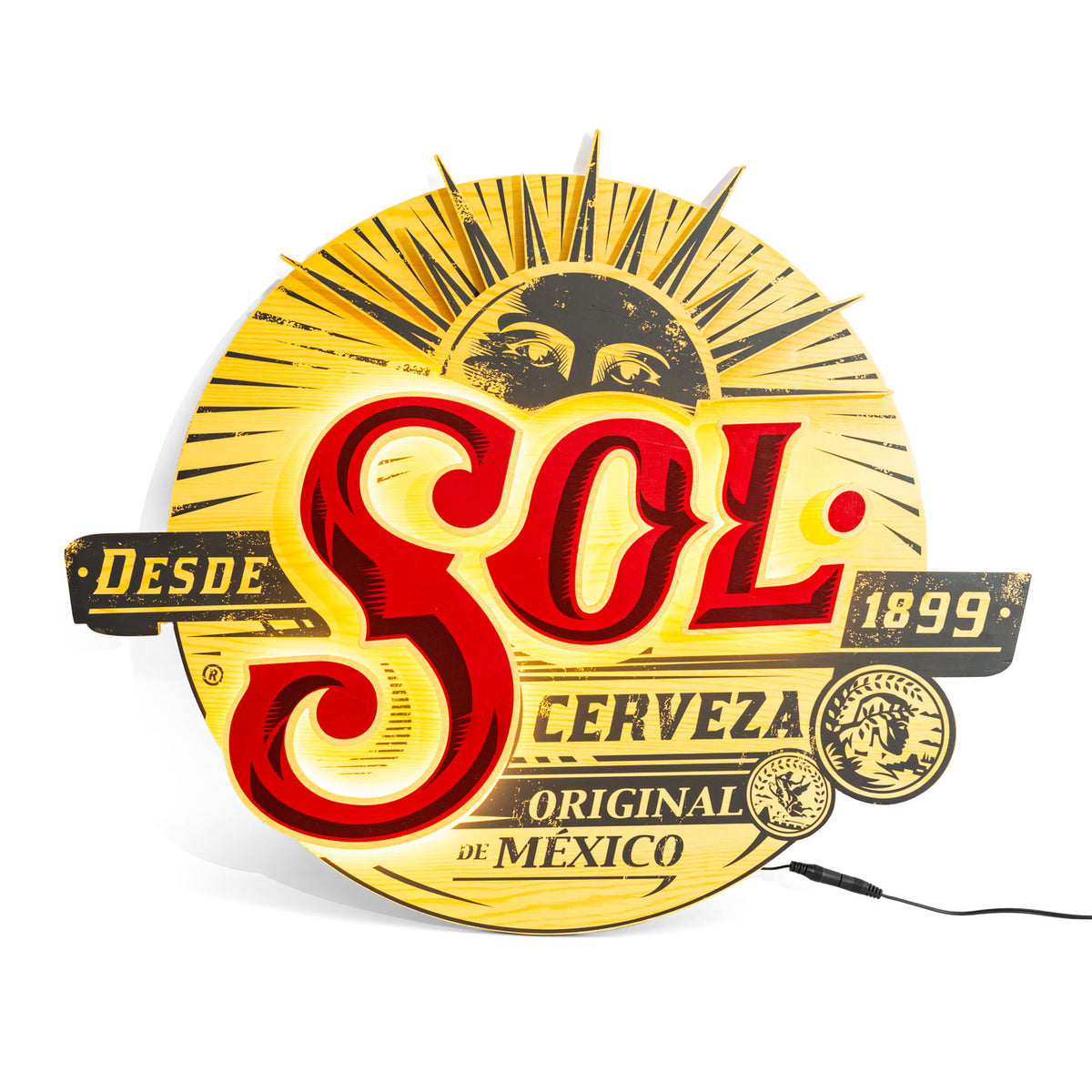 Sol Bier Enseigne lumineuse LED en bois véritable « Cerveza 1899 » – Vue 4