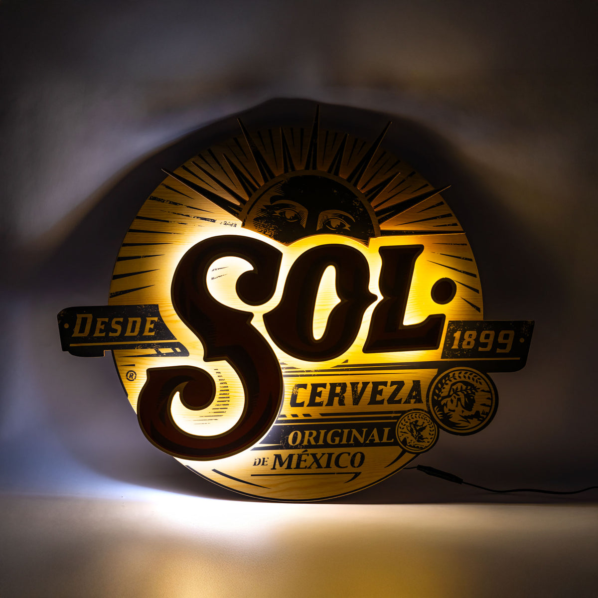 Sol Bier Enseigne lumineuse LED en bois véritable « Cerveza 1899 » – Vue 5
