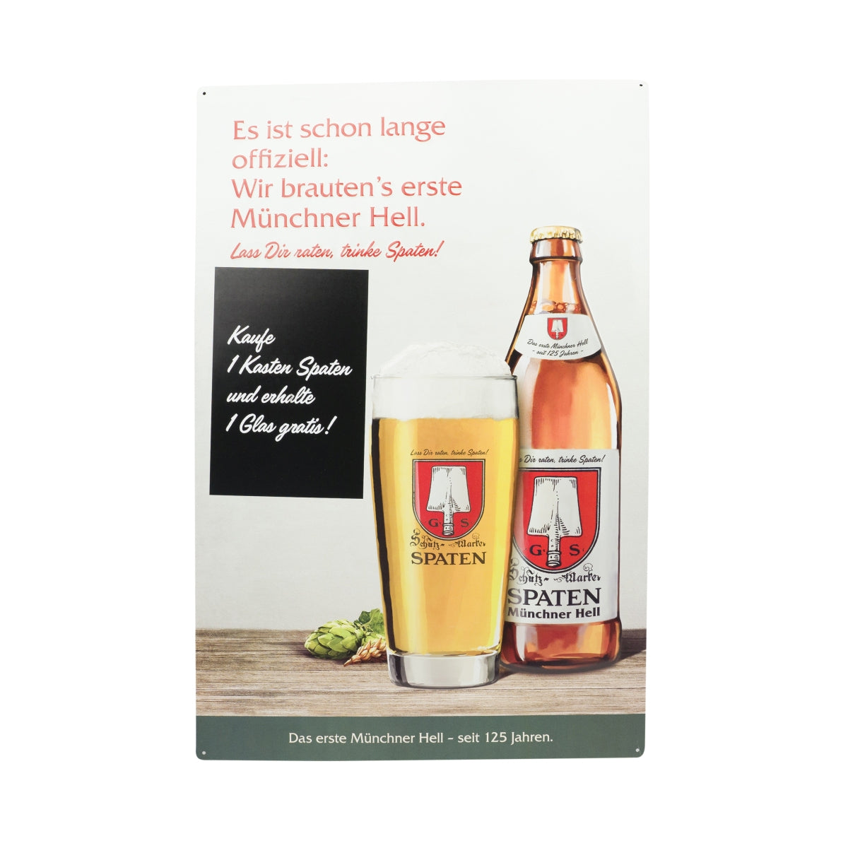 Plaque métallique Spaten Bier 60 x 40 cm Münchner Hell Panneau mural décoratif en émail pour bar