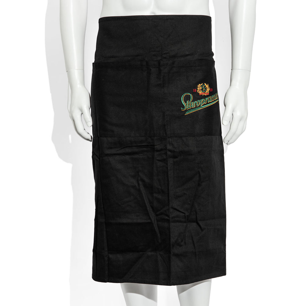 Tablier de serveur en tissu mélangé, court, noir, avec motif « Staropramen »