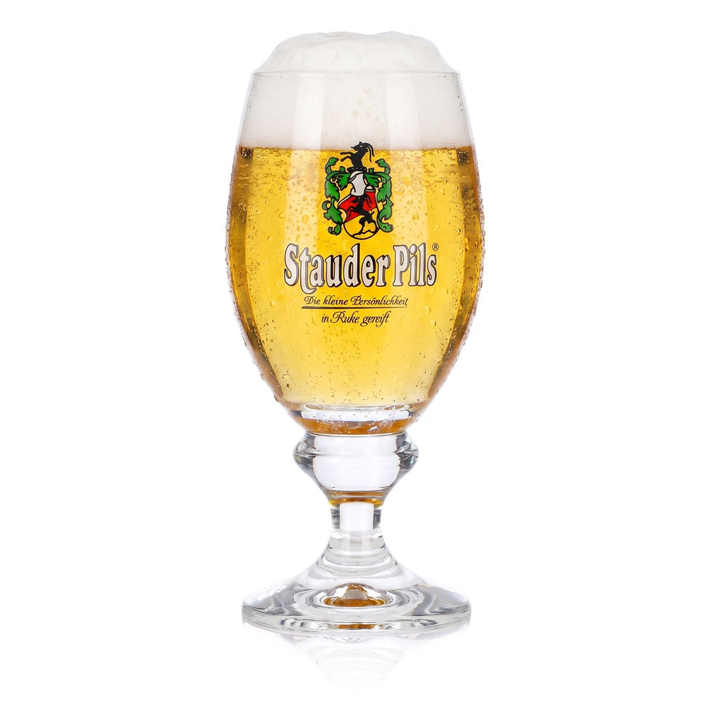 Verre à bière Stauder, 0,2 l, forme coupe, avec le logo Stauder Pils « Rastal »