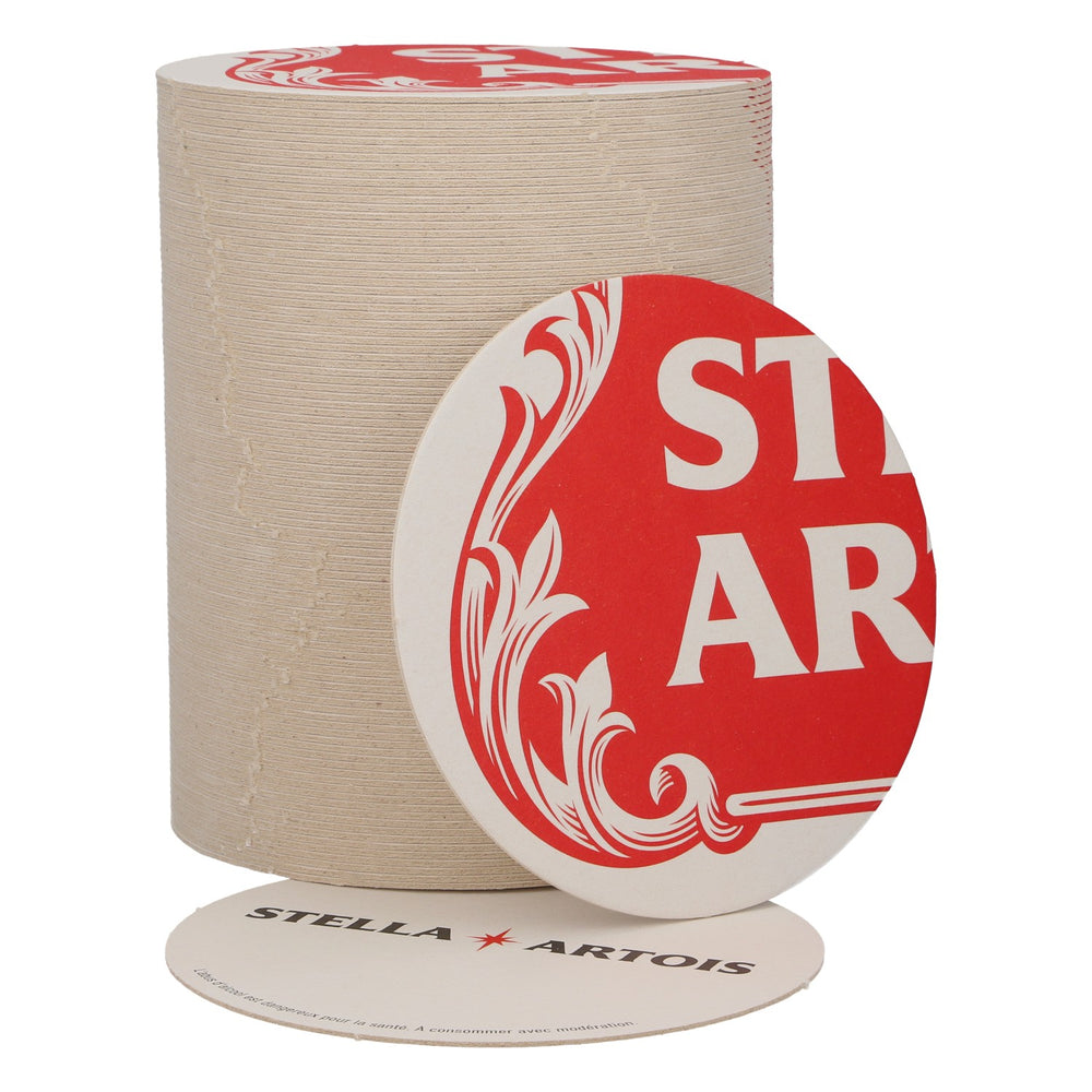 Sous-verre Stella Artois, diamètre 10,5 cm, neuf, en papier rouge