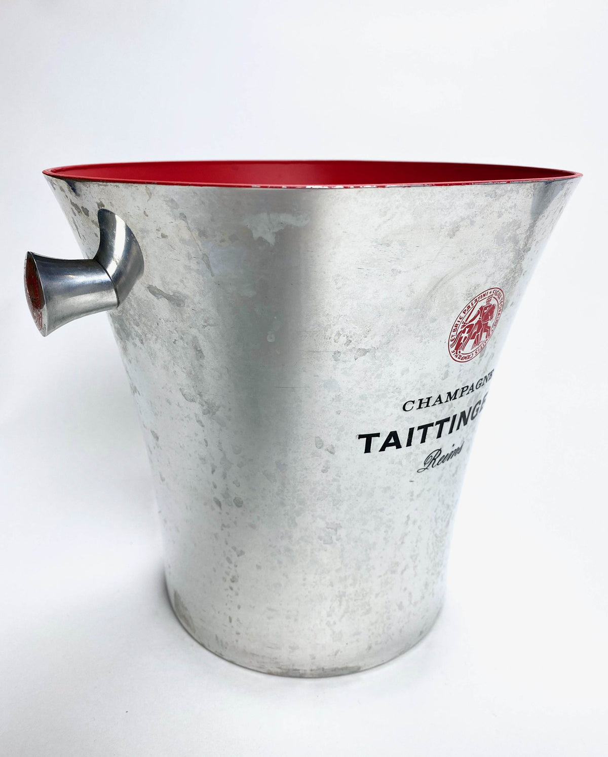 Taittinger Champagne Refroidisseur de bouteille Bac à glaçons Seau métallique rouge – Vue 3
