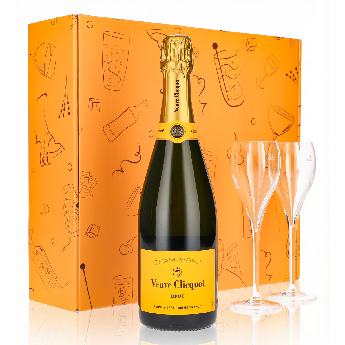 Coffret cadeau champagne Veuve Clicquot 0,75 l 12,5 % + flûte 0,1 l transparente I Orange