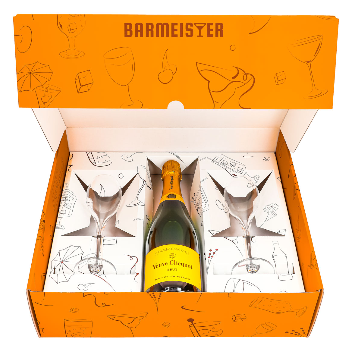 Coffret cadeau champagne Veuve Clicquot 0,75 l 12,5 % + flûte 0,1 l transparente I Orange – Vue 2