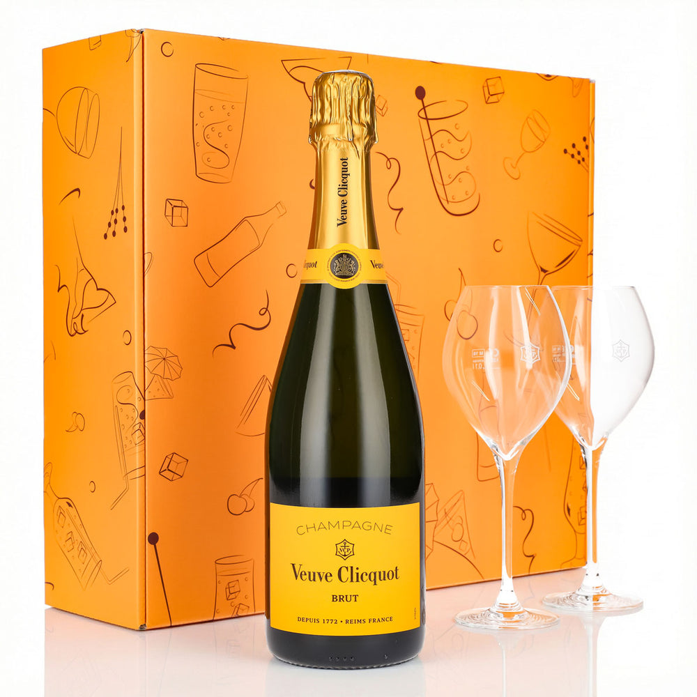 Coffret cadeau champagne Veuve Clicquot 0,75 l 12,5 % + flûte 0,1 l bombée I Orange