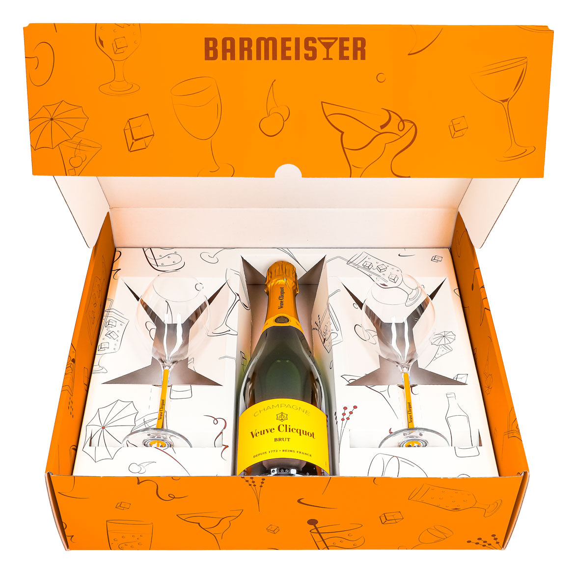 Coffret cadeau champagne Veuve Clicquot 0,75 l 12,5 % + flûte 0,1 l pied jaune I Orange – Vue 2