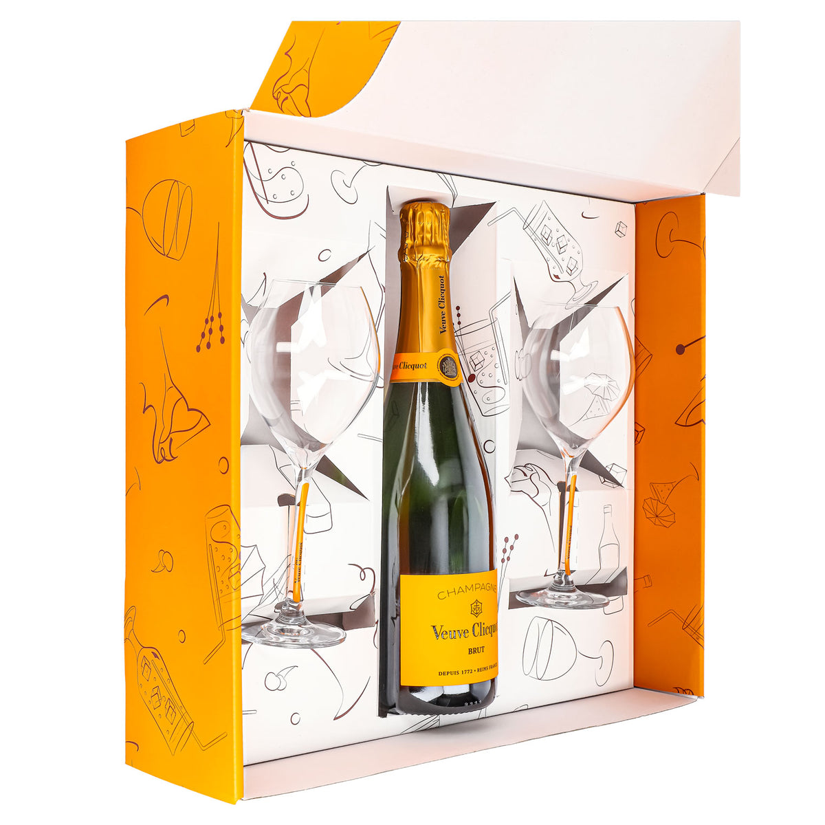 Coffret cadeau champagne Veuve Clicquot 0,75 l 12,5 % + flûte 0,1 l pied jaune I Orange – Vue 5