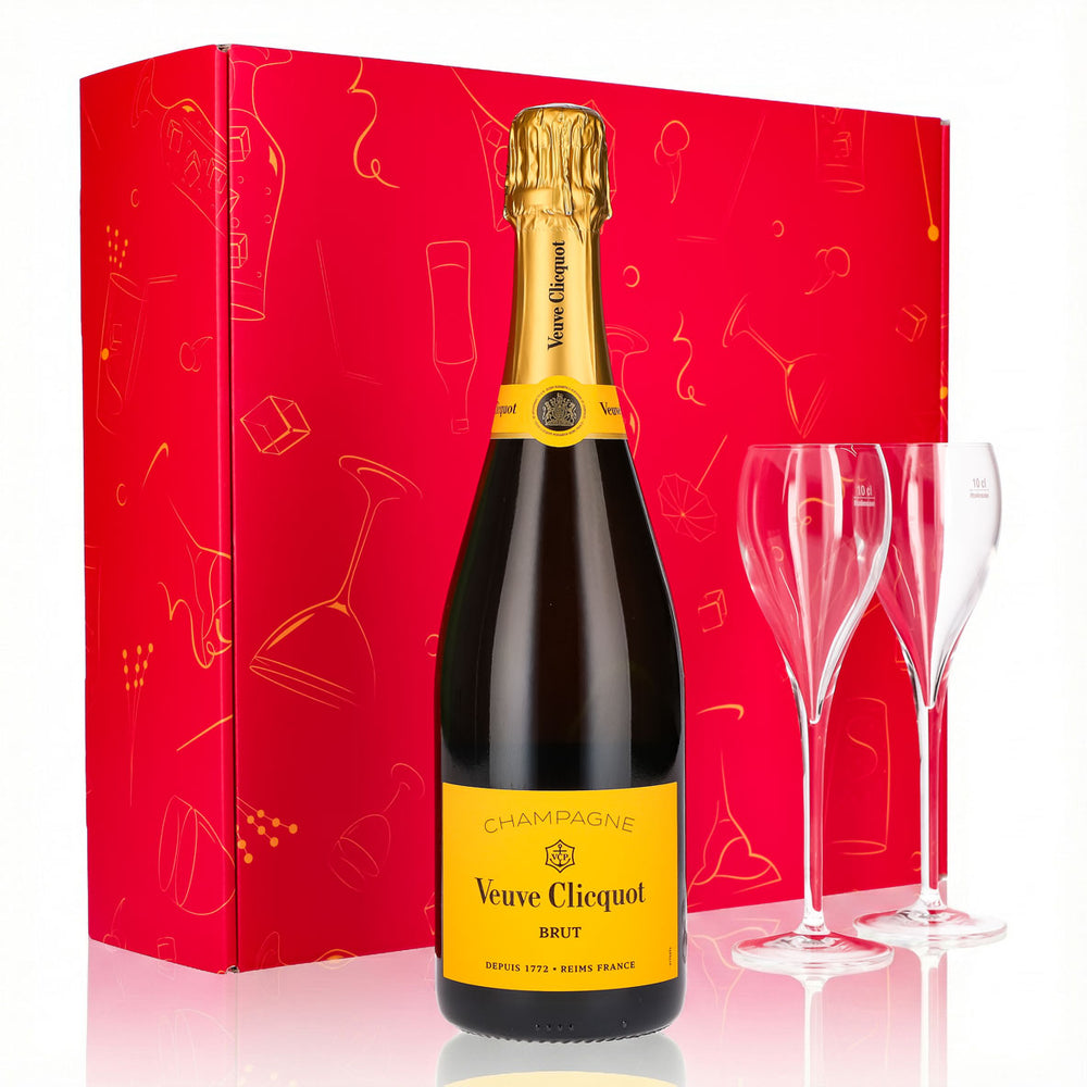 Coffret cadeau champagne Veuve Clicquot 0,75 l 12,5 % + flûte 0,1 l transparente I Rose