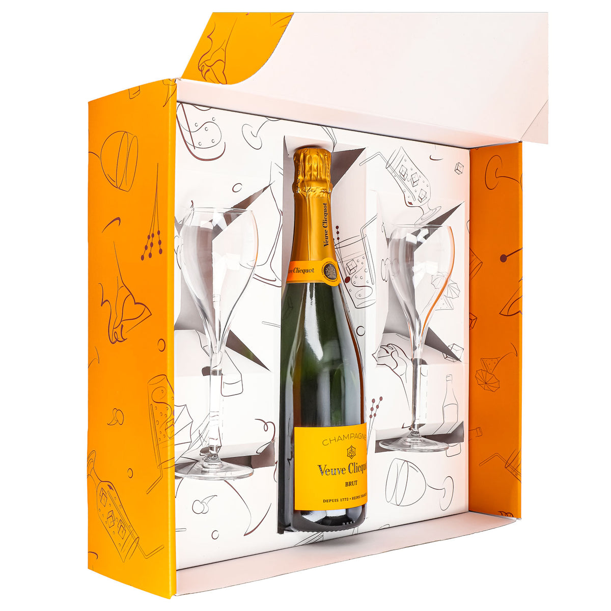Coffret cadeau champagne Veuve Clicquot 0,75 l 12,5 % + flûte 0,1 l transparente I Orange – Vue 5