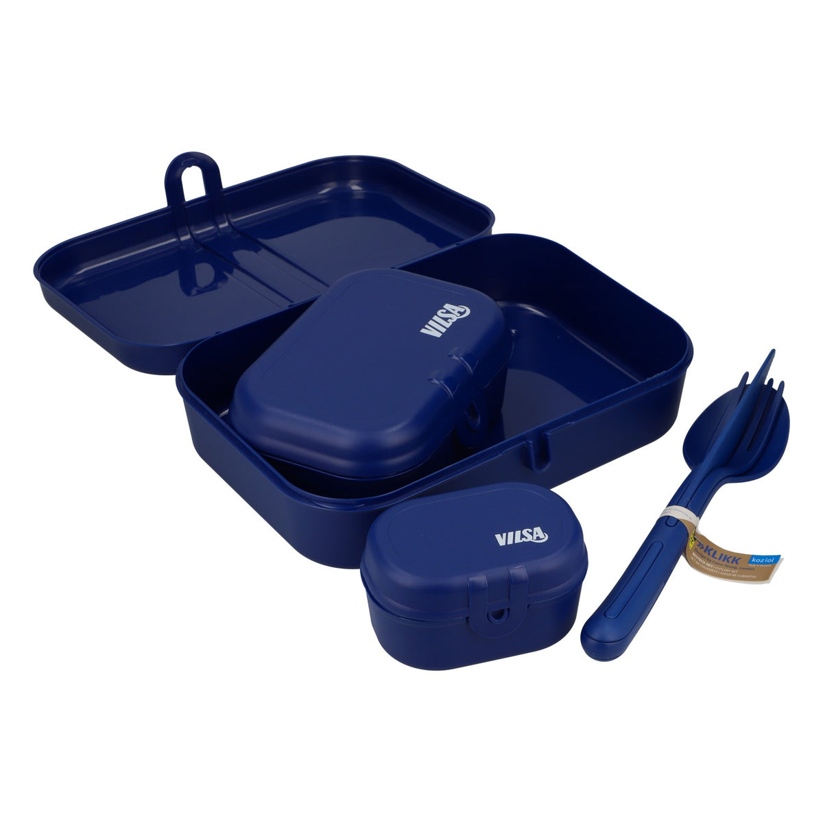 Boîte à sandwich Vilsa « Wasser » : 3 compartiments + couverts, neuve, en plastique bleu – Vue 5