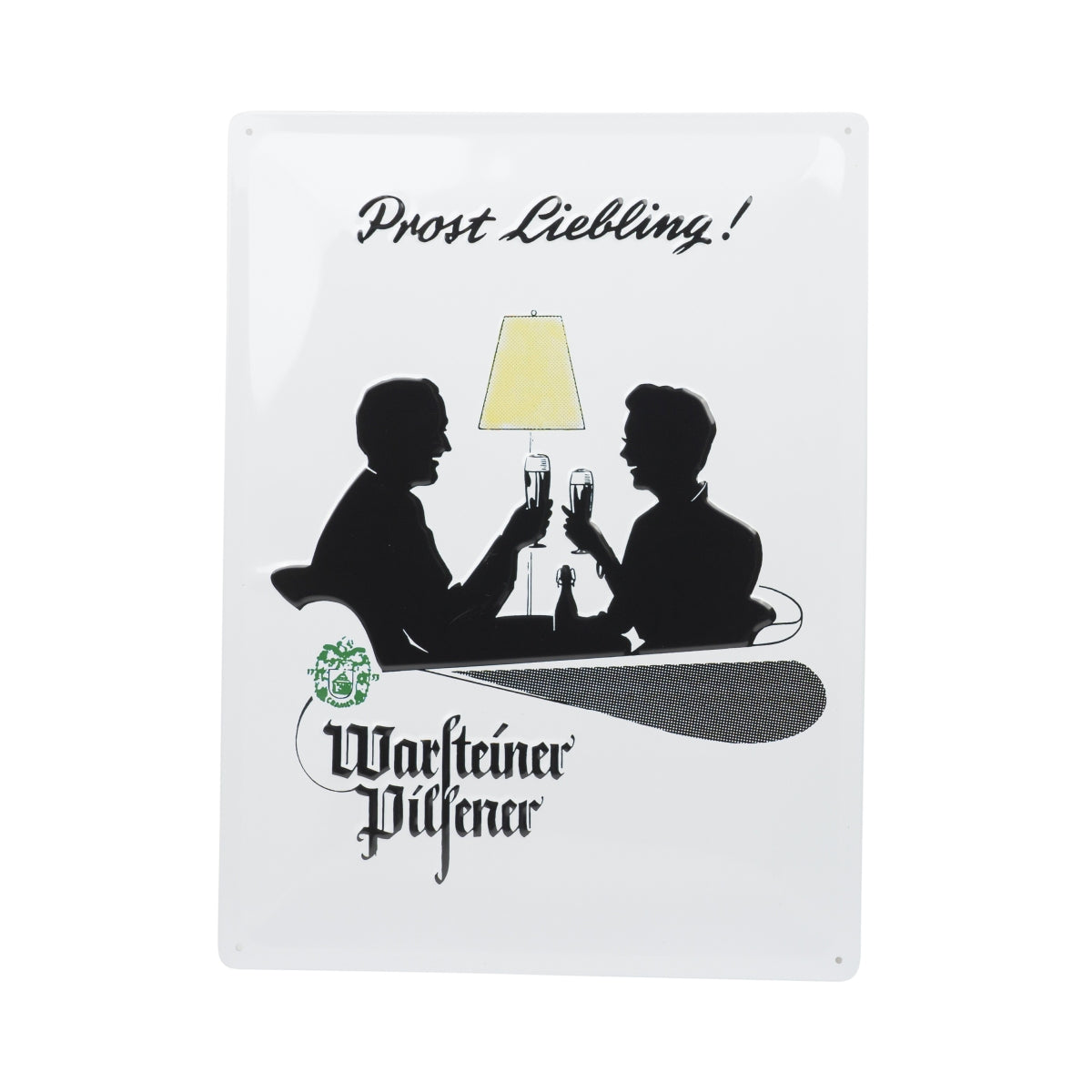 Plaque métallique Warsteiner Bier 40 x 30 « Prost Liebling » (À ta santé, mon chéri) Panneau mural en métal rétro