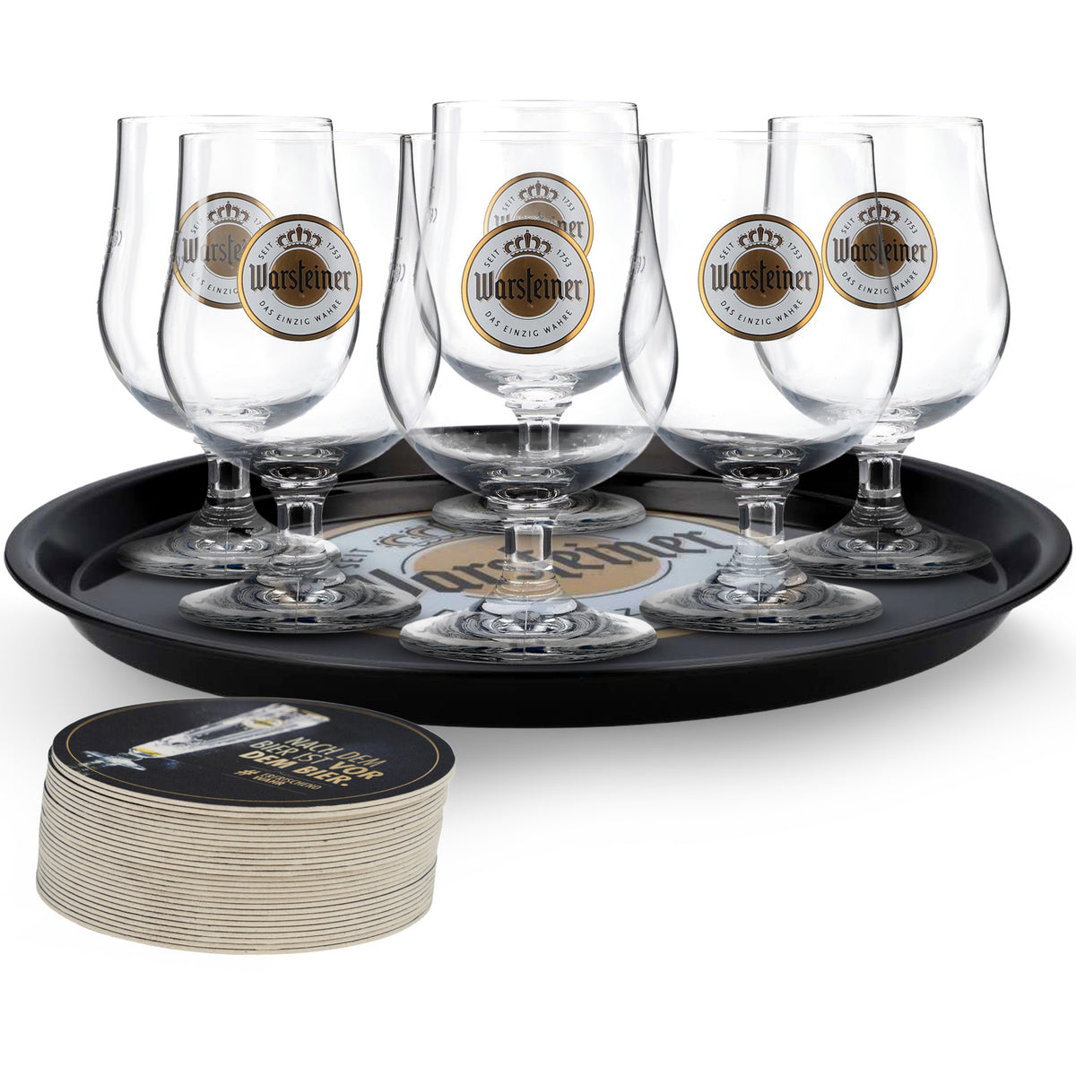 Lot Warsteiner Bier Bundle Bar Set II comprenant 6 verres pivotants, 100 sous-verres et 1 plateau