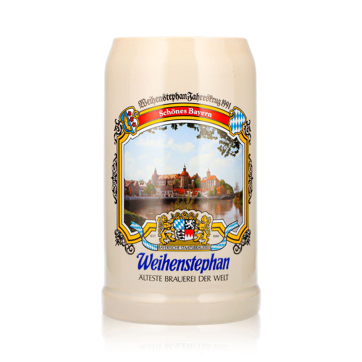 Verre à bière Weihenstephan, chope en terre cuite, chope de mesure, chope de l'année 1991, chope à bière en terre cuite, Seidel – Vue 2