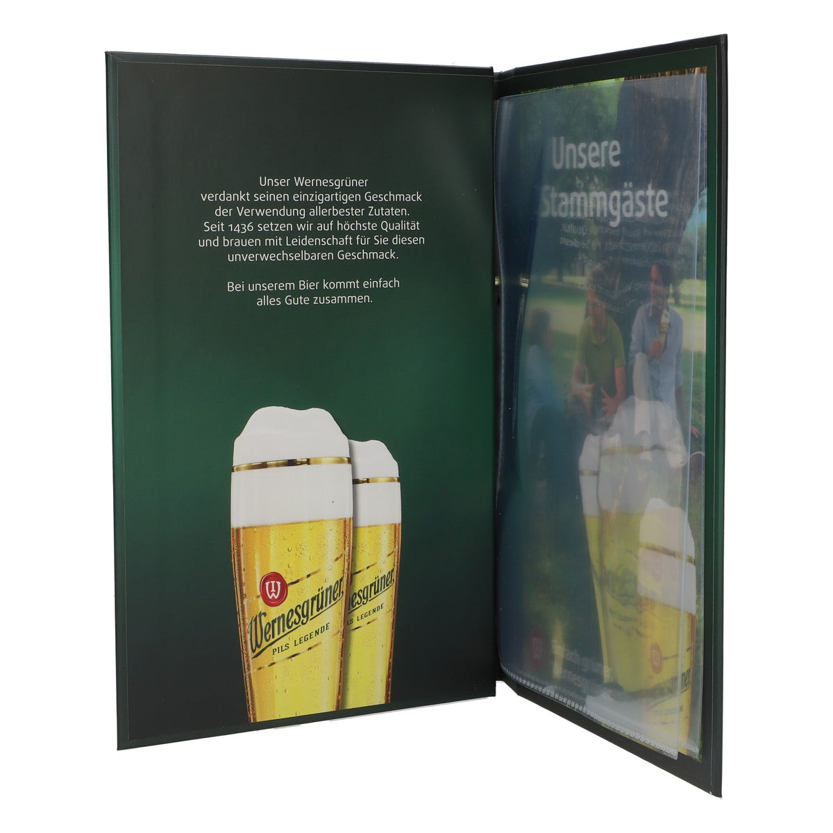 Menu Wernesgrüner Bier plastifié Menu Restaurant Pochette verte petite