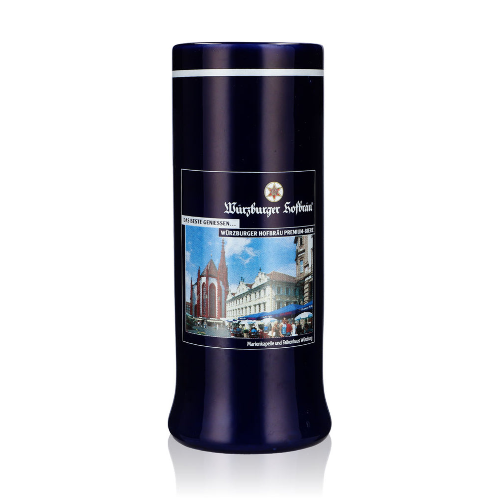 Verre à bière Würzburger Hofbräu en grès Seidel 0,55 l, bleu, avec crème