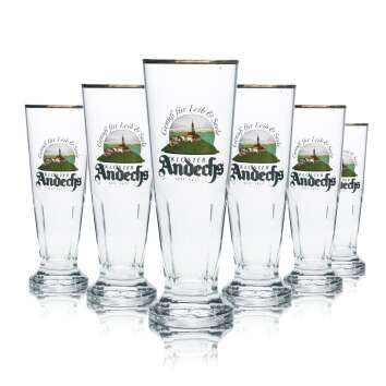 6x Kloster Andechs Bier Glas 0,3l Pokal Tulpe Goldrand...