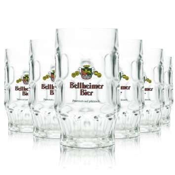 6x Bellheimer Glas 0,5l Premium Bier Krug Pfalz Brauerei...