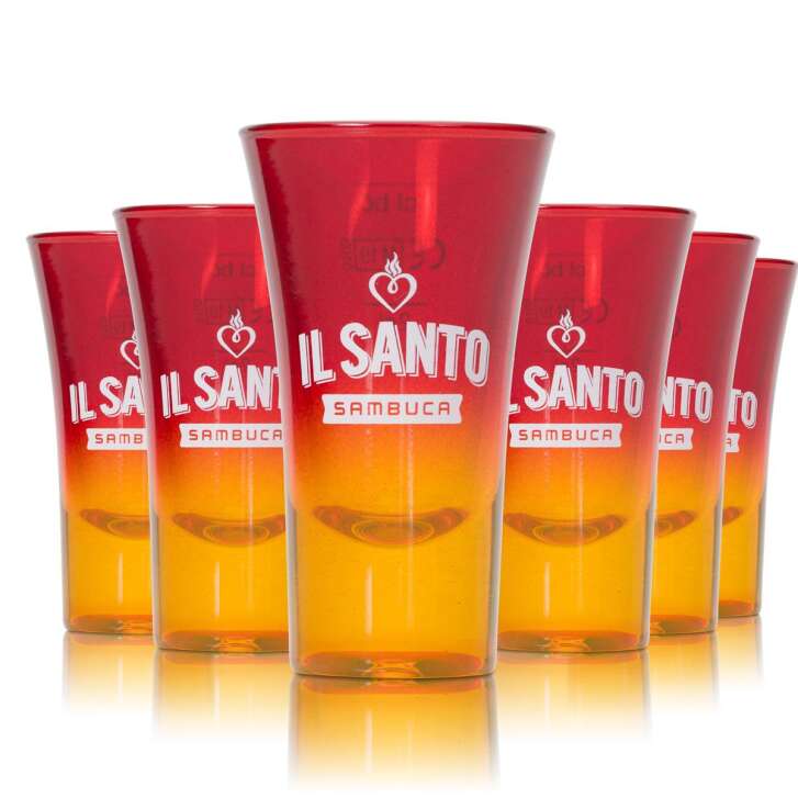 6x Il Santo Sambuca verre à shot rouge avec jaune